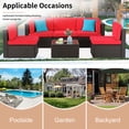 thumbnail image 3 of Walsunny 6 Pieces Patio Furniture Sets Outdoor All-Weather Sectional Patio Sofa Set PE Rattan Manual Weaving Wicker Patio Conversation Set Red, 3 of 7