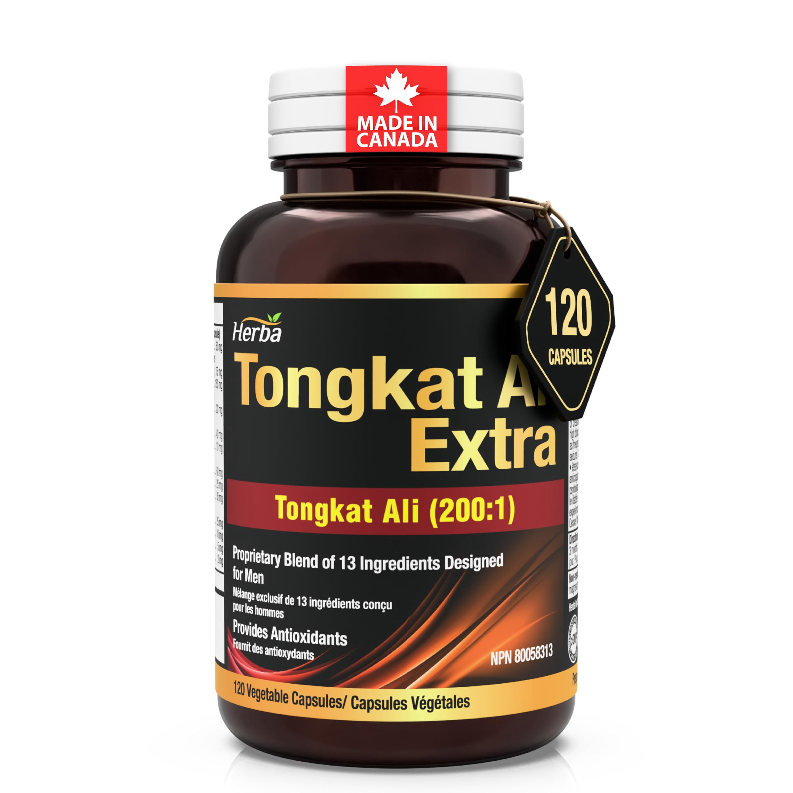 Herba Herba Tongkat Ali Extract – 120 Capsules | 10,000mg Raw Tongkat Ali Root Equivalent | Made in Canada