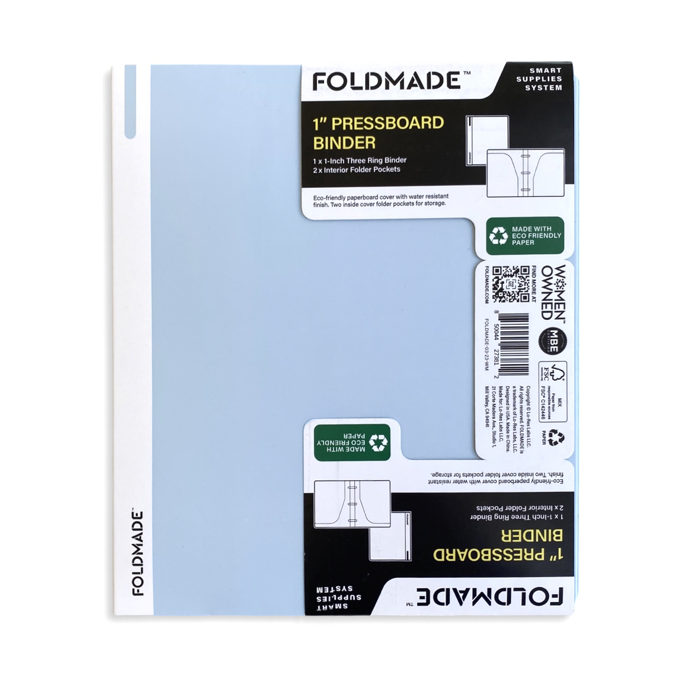 Foldmade Eco-friendly 1" 3-Ring Binder with 2 Pockets, Multicolor, 4 Count