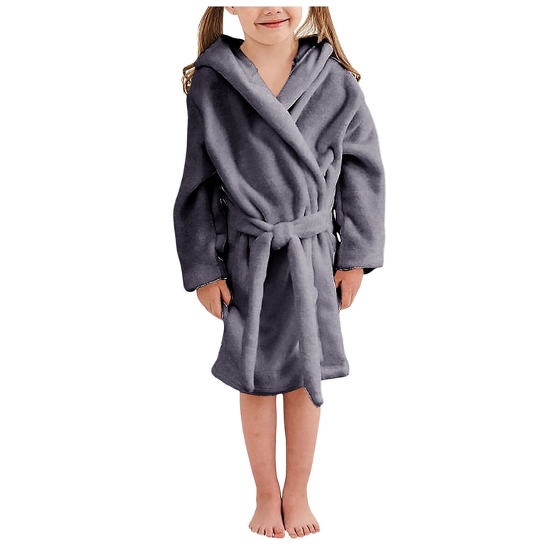 grey childrens dressing gown WUANDIXFA Boys Girls Robe Hooded Bathrobe Toddler Robes Soft Coral Fleece Pajamas Unisex for Kids (Dark Gray, 6-7 Years) SCH007815_LAG_S