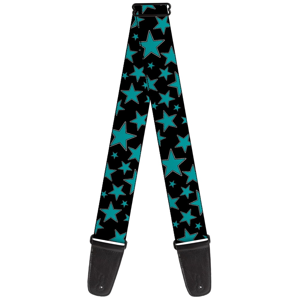 Buckle-Down Guitar Strap, Multi Stars Black Turquoise, 2 Inches Wide