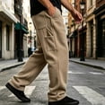 thumbnail image 2 of Men Soft Knit Cargo Sweatpants Sevevn Oversized Side Patch Utility Pockets Elastic Waist Wide Straight Leg Solid Loose Trousers For Street Sports And Daily Relax Wear, 2 of 8