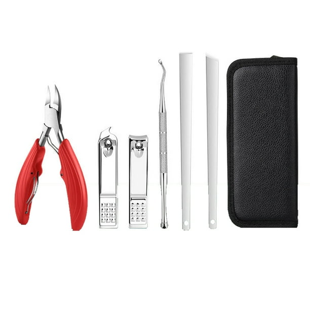 Kit de cortaúñas y pedicura: kit de manicura de acero inoxidable, herramientas para el cuidado de las uñas con estuche de viaje, color rojo