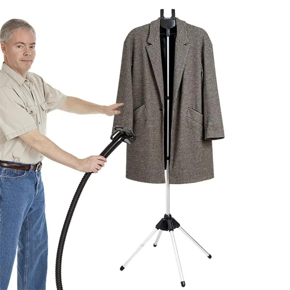 Display Stand Clothes Hanger Garment Foldable Tripod Steamer Rack Cloths Iron Hanging Stand Clothing Drying Rack Black
