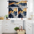 thumbnail image 3 of Abstract Impressionist Style Kitchen Curtains Valances and Tiers Set of 3 Gold Blue Color Block Tier Curtains and Valance with Rod Pocket for Small Windows, 27.5"x24", 3 of 9