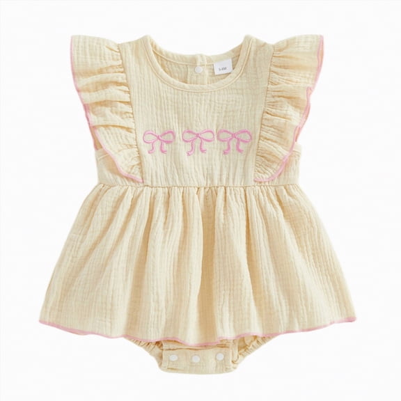 Hessimy Baby Girl Summer Clothes Romper Dress Plaid Outfit Newborn 3 6 12 18 Months Onesie Smocked Bodysuit Infant Outfit(Light Yellow
