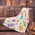 thumbnail image 6 of Whimsical Gummy Bear Botanical decorative motif, Playful Woodland Scene, Warm Flannel Blanket for Cabin and Lodge, Wildlife Lovers Valentine's Day Gift, Botanical Home Decor, 6 of 9