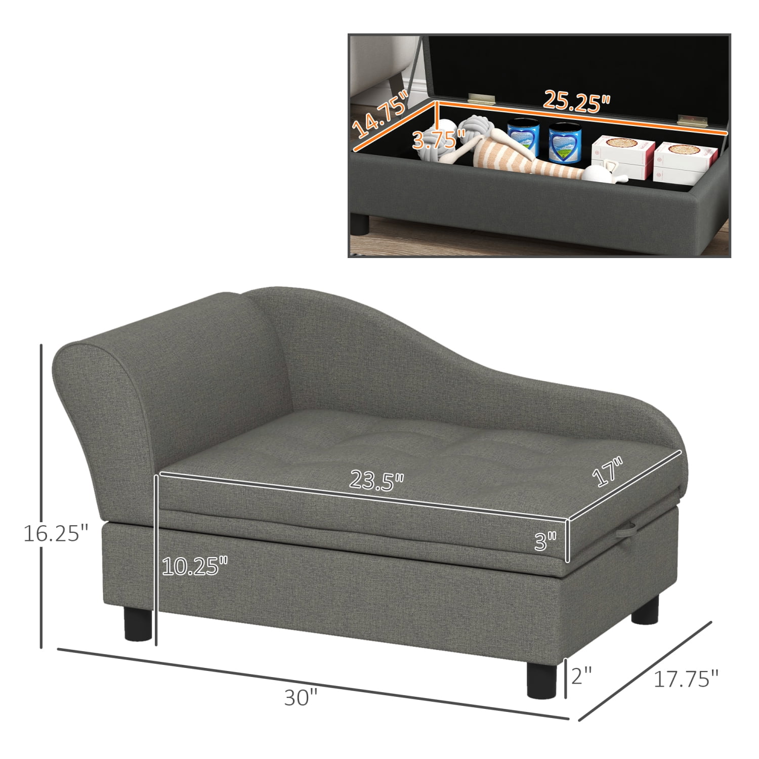 Pet Sofa, Elevated Dog Bed with Storage, Gray