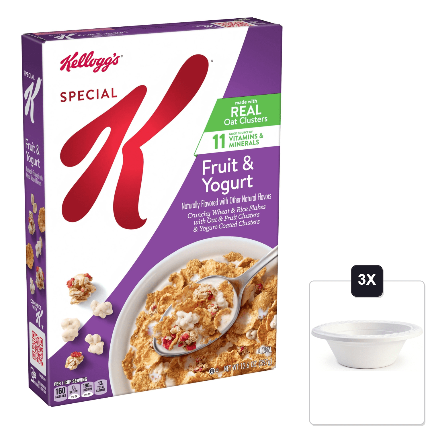 Kelloggs Special K Breakfast Cereal, Fruit And Yogurt, 12.6 oz & 3x 12oz Disposable Plastic Bowl