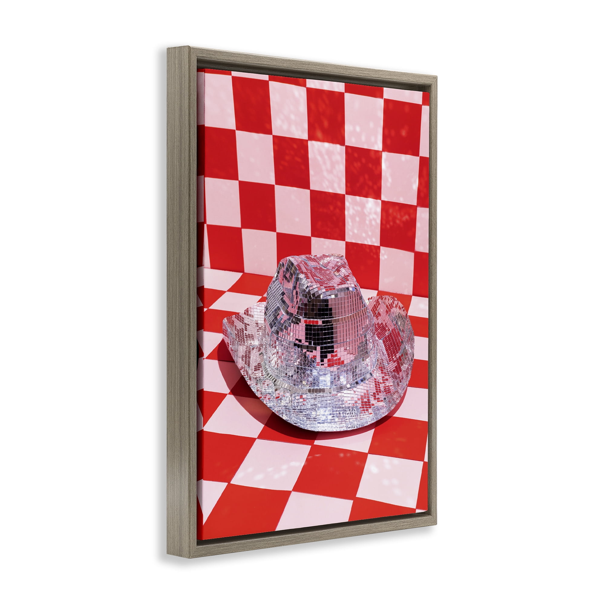 Stupell Industries Disco Patterned Cowboy Hat Performing Arts Painting Brown Floater Framed Art Print Wall Art, 17 x 25