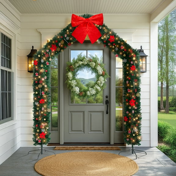 Zimtown 8.5ft Christmas Arch Garland, Decorative Holiday Archway with Ornament Accessories w/ Pointed Top