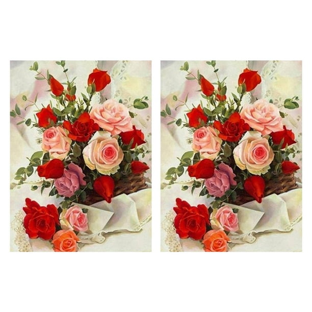 2X 5D DIY Diamante Pintura Flores Plaza Diamante Decoración de Jardín de Rosas Bordado