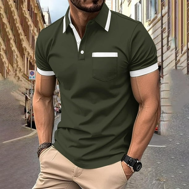 pstuiky camisetas de hombre, Camisa informal de manga corta con cuello vuelto, cómoda y lisa, para hombre camisas casuales para hombre l