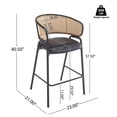 thumbnail image 4 of Modern Bar Stools, Counter Height Stools with Black PU Leather Seat and Woven Rattan Backrest, Industrial Dining Stools for Kitchen Island, Lounge, Bar Counter, Set of 2, 4 of 10