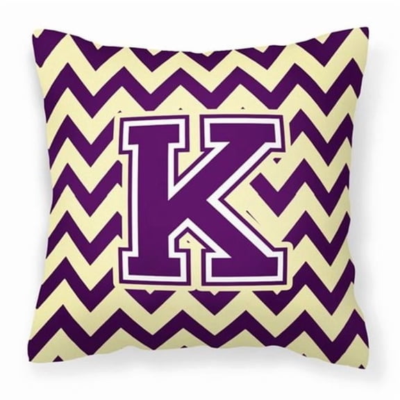 Letter K Chevron Purple and Gold Fabric Decorative Pillow