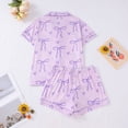 thumbnail image 5 of eczipvz Girls Pajamas Silk PJS Set Bow Satin Sleepwear Short Sleeve Jammies for Kids Button-Down Nightwear Purple XXL, 5 of 9