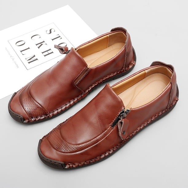 Zapatos de cuero para hombre, zapatos casuales de verano y otoño con cremallera lateral, zapatos de negocios transpirables para hombre Doug