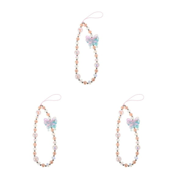 WORGEOUS 3pcs Cute Colorful Beaded Mobile Phone Necklace With Butterfly butterfly For Girls Phone Charm Keychain For Holiday And Everyday Use