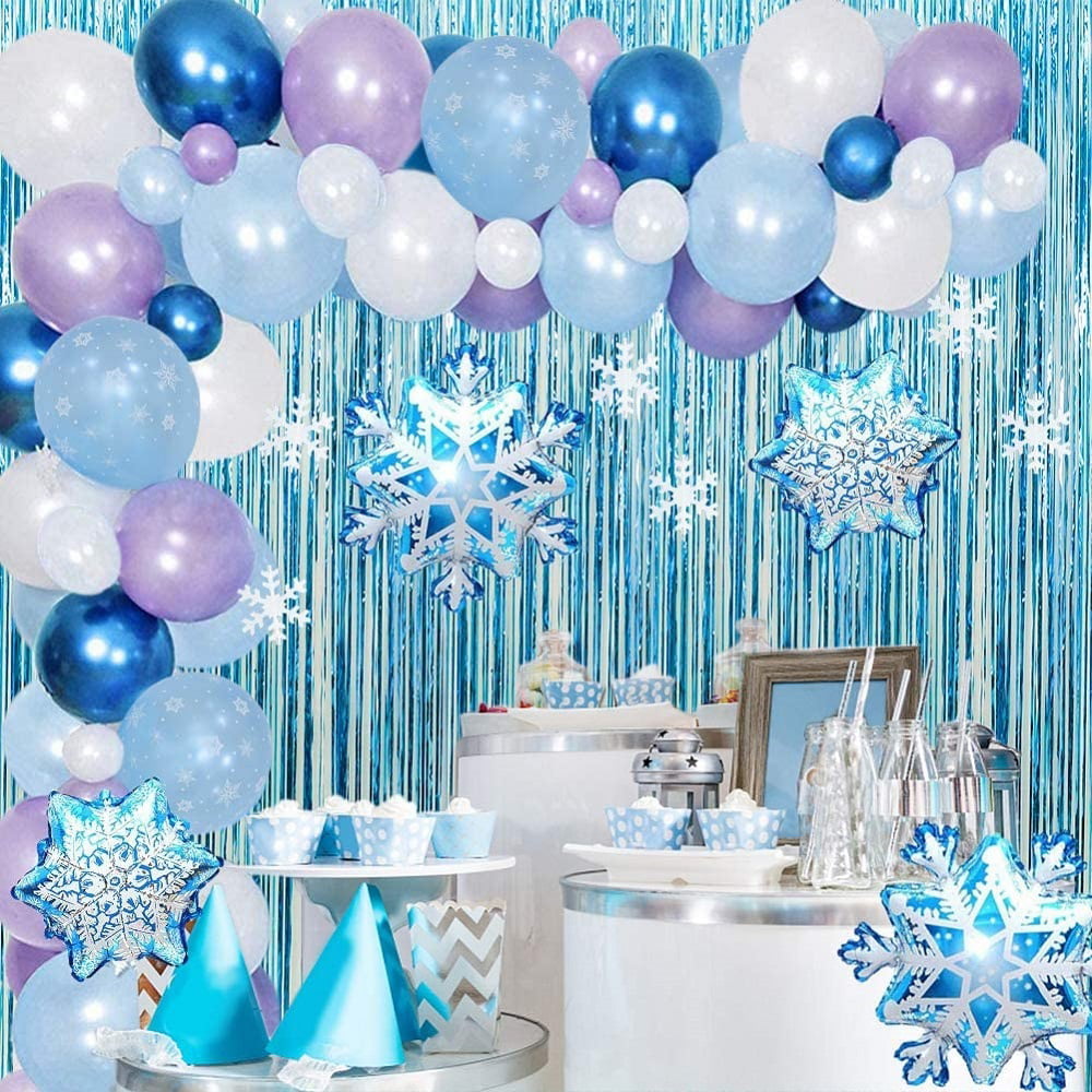 Decor One Frozen Girl Balloons Set Backdrop Elsa Decorations First Birthday Banner Frozen 1st Party Supplies