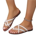 thumbnail image 2 of Leather Sandals for Women, Wide Width Shoes for Women, Wide Width Sandals for Women, Women's Wide Width Flat Sandals, Flip Flop Casual Strapy Sandals Slip On Summer Beach Shoes for Women, White 7, 2 of 8