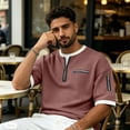 thumbnail image 6 of hotojiny Men's Quarter Zip Pullover Lightweight Textured Half Sleeve Sweatshirt Casual Crew Neck Patchwork Shirts, 6 of 7