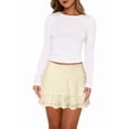 thumbnail image 2 of Women'S Pleated Mini Skirt Lace Ruffle Short Skirt High Waisted Floral Layered Skirts Yellow L, 2 of 9