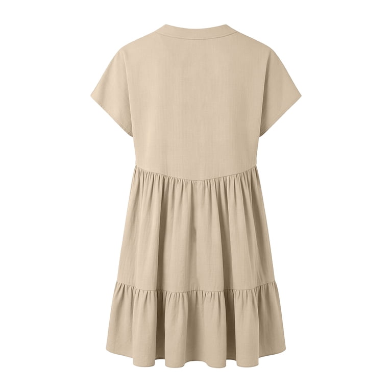 chinese dress ladies Pink Short Sleeve Loose Fit Pleated Dress – Freckled Poppy main image 0