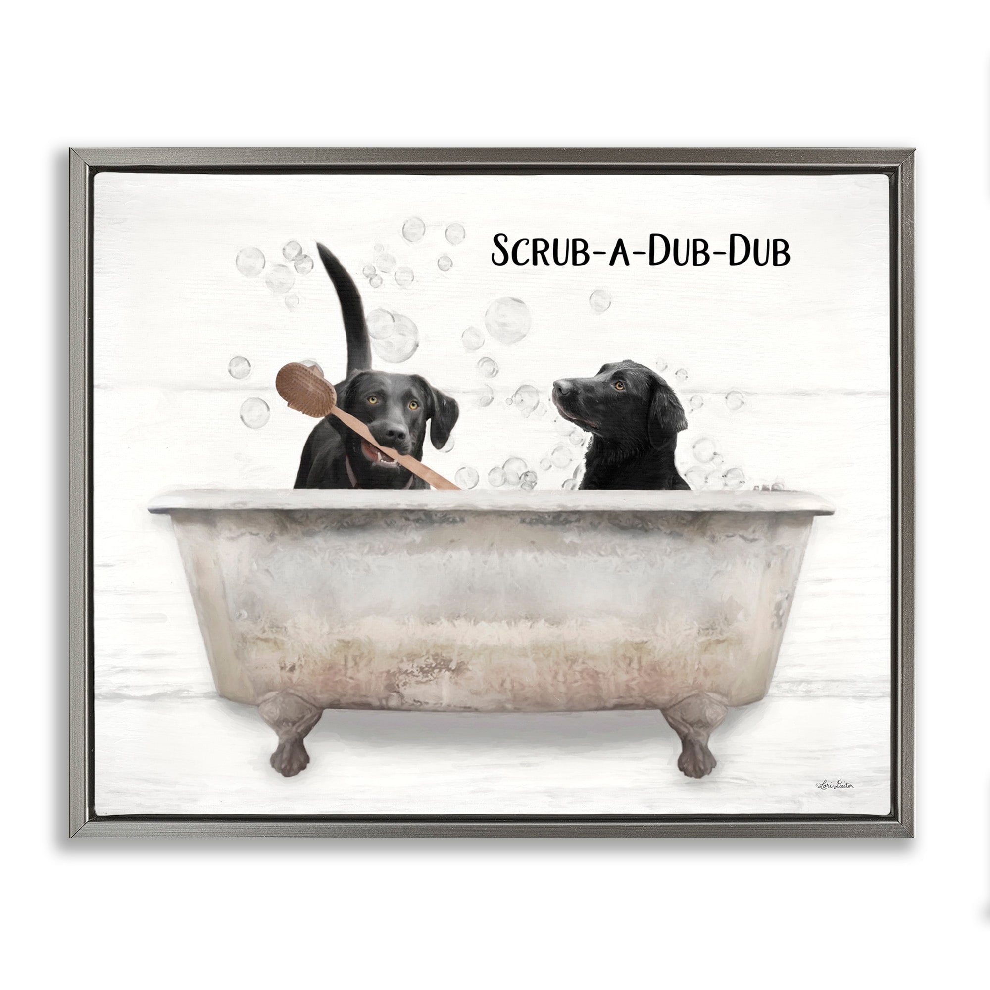 Stupell Industries Scrub a Dub Dub Quote Family Pet Dog Bath Luster Gray Framed Floating Canvas Wall Art, 24x30, by Lori Deiter