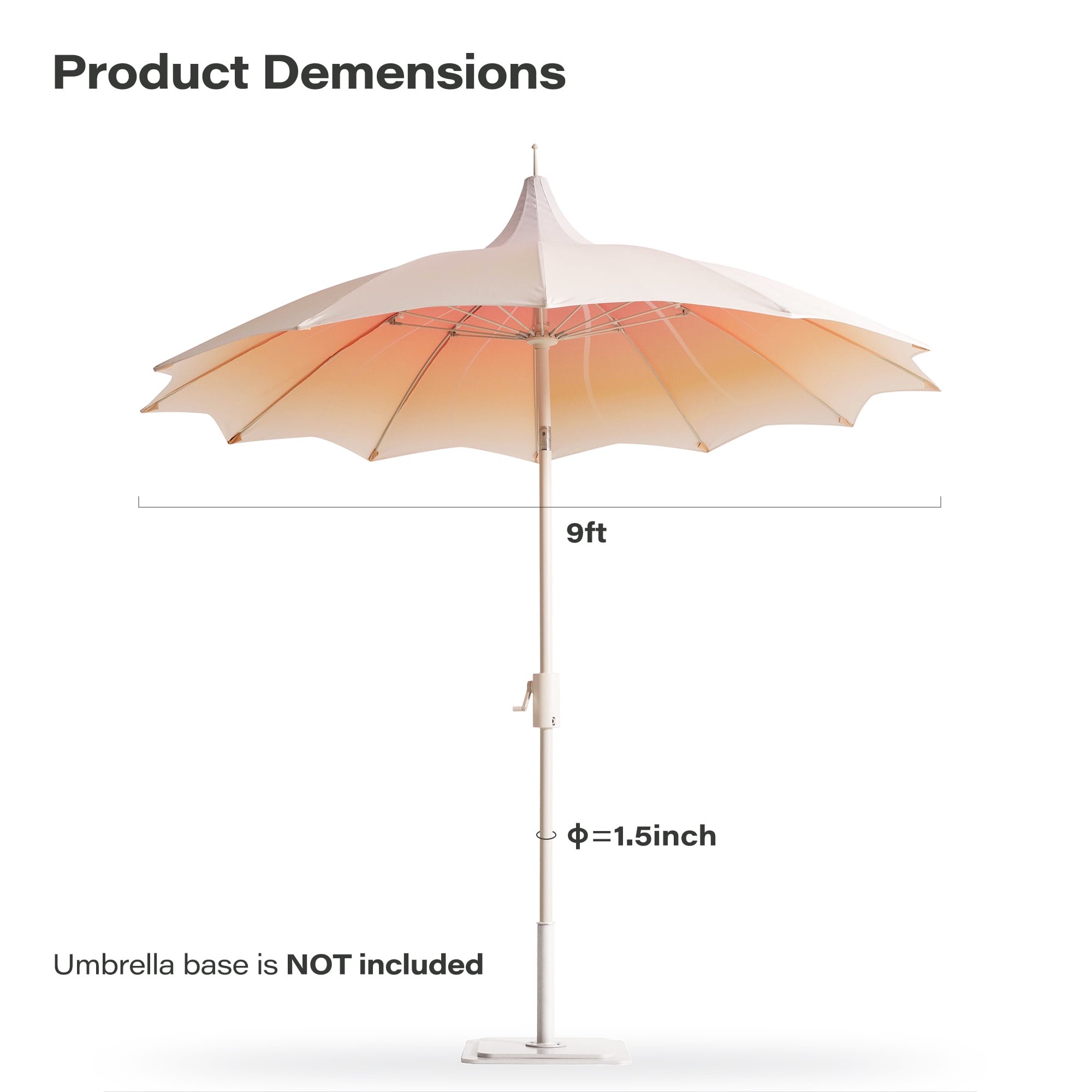 KAMEROUT 9ft Pagoda Patio Umbrella with Petal Shape Canopy, Market Umbrella with Push Button Tilt & Easy Crank, Gradient Beige