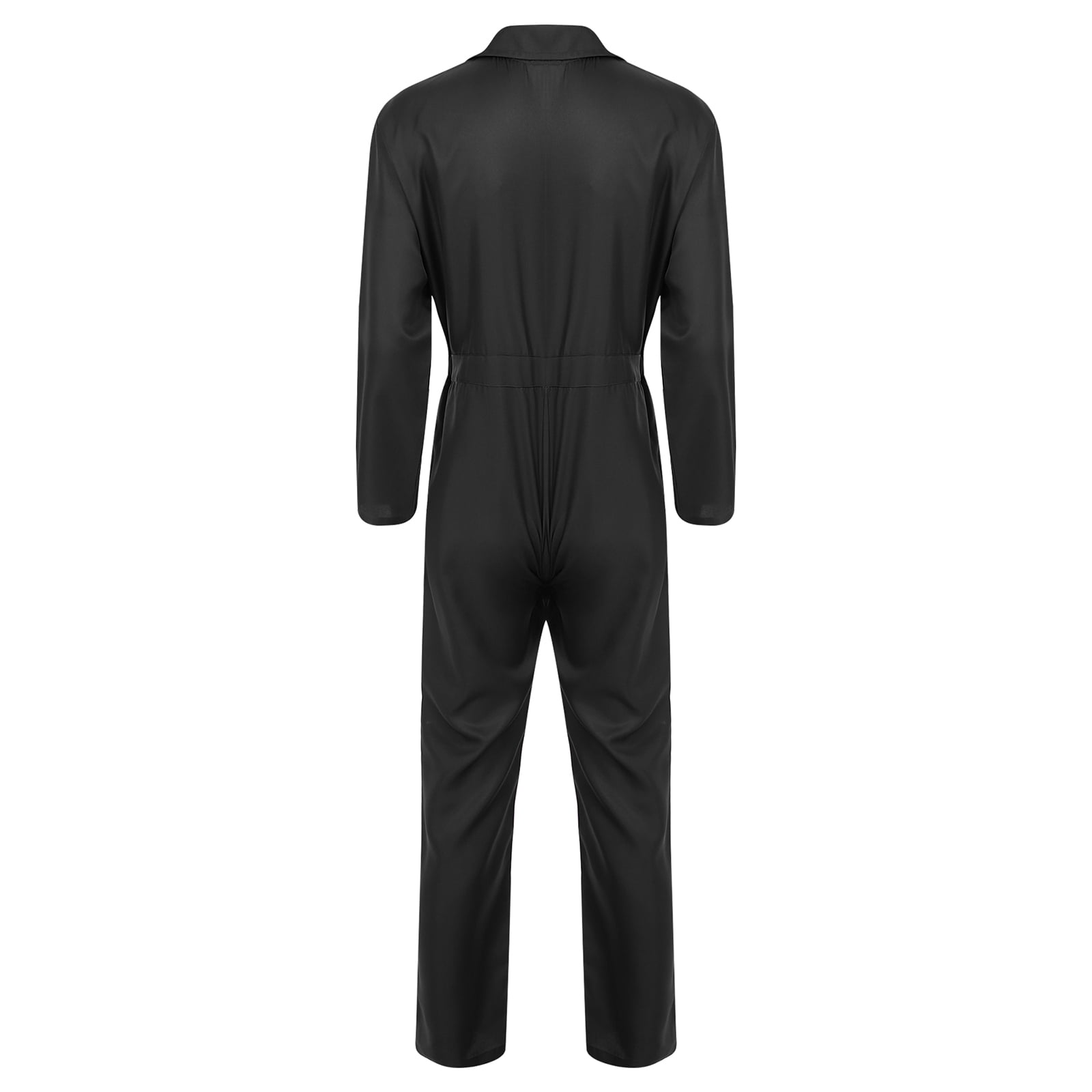 Haitryli Men's Work Coveralls Workwear Lightweight Long Sleeve Button-up Loose Fit One Piece Jumpsuit Black XXL