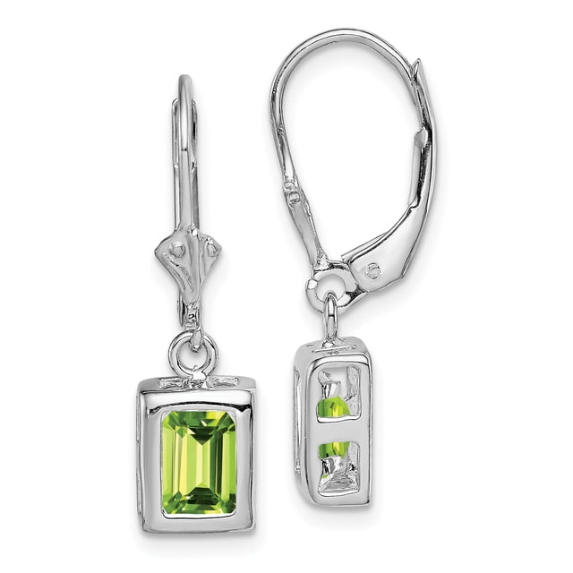 925 Sterling Silver 7x5 Peridot Leverback Earrings Drop Dangle