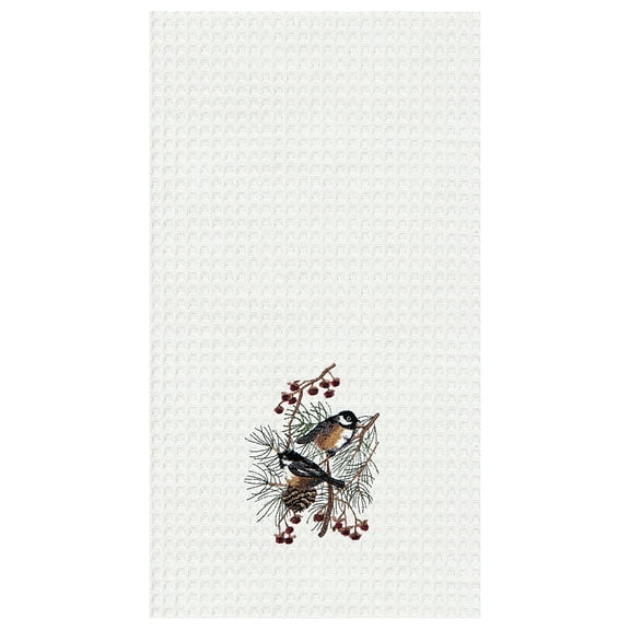 Chickadees Waffle Weave Cotton Kitchen Towel