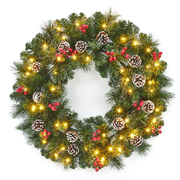 24IN Real Touch Christmas Pine and Cedar Wreath, Large Winter Holiday Door Decor for Indoor Outdoor, Front Door Farmhouse Hanging Decoration