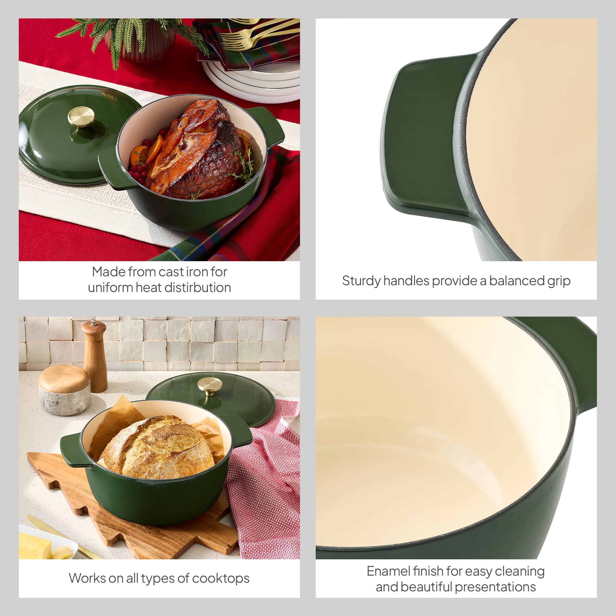 Better Homes & Gardens Green Enameled Cast Iron Dutch Oven with Lid, 5 Quart