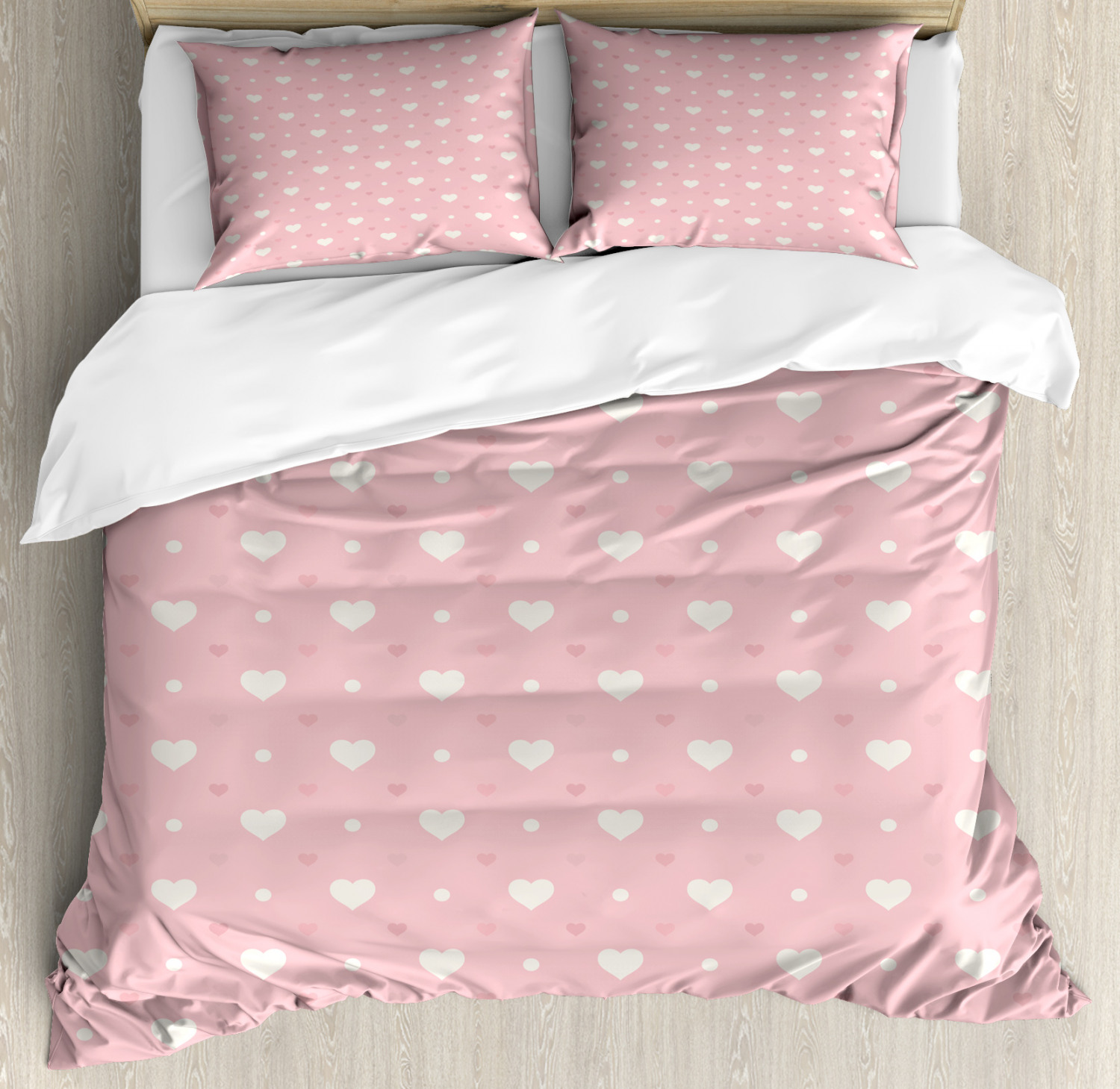 Pink Polka Dots Duvet Cover Set King Size, Heart Speckles Romantic
