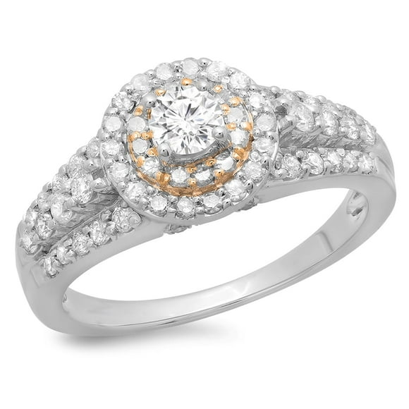 Dazzlingrock Collection 1.00 Carat (ctw) Two Tone Rose Gold Plated 14K Round Diamond Engagement Ring 1 CT, White Gold, Size 7