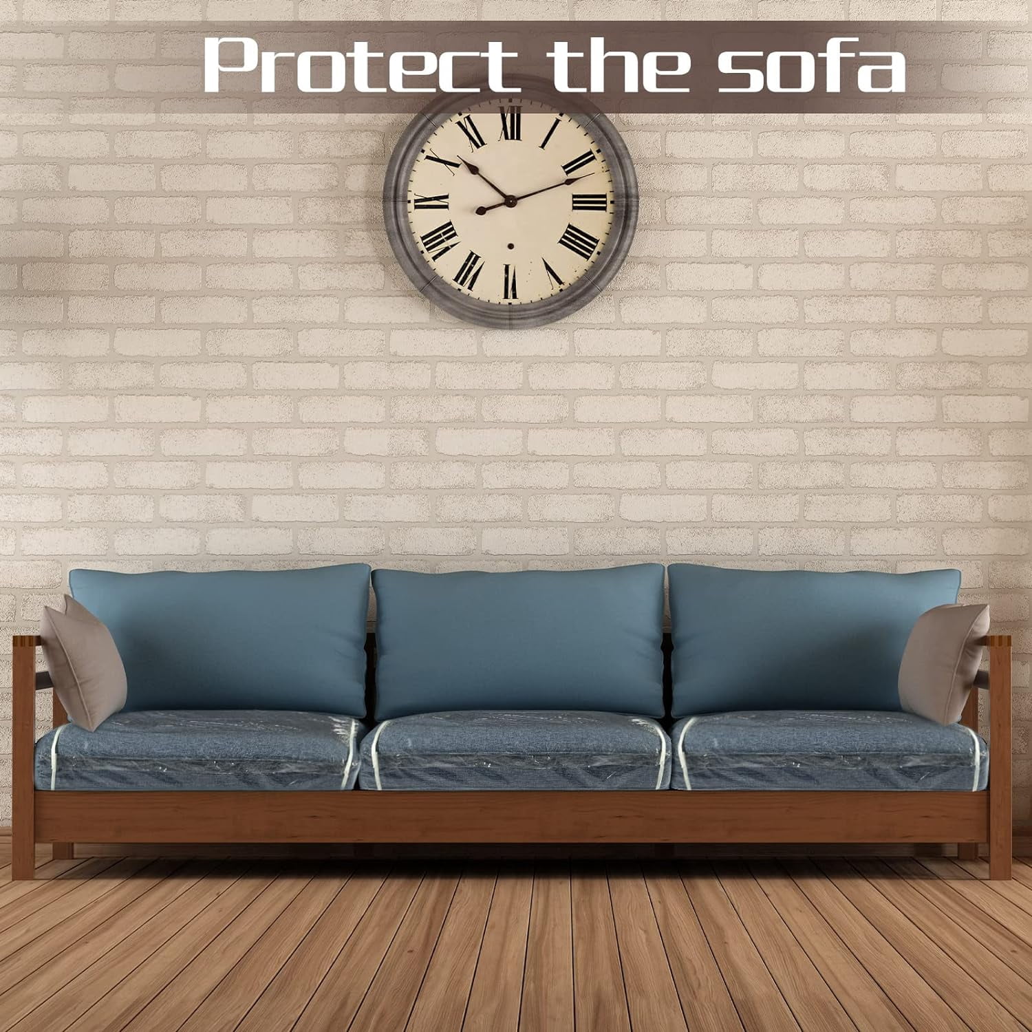 3Pcs 28x28x9 Inch Plastic Sofa Seat Cushion Covers, PVC Waterproof Couch Covers, Furniture Sofa Seat Slipcover for Against Cat Dog Clawing Scratching(Clear)
