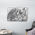 thumbnail image 1 of Black and White Tapestry, Hand Drawn Greek Mythology Figure with Giant Eagle Woodcut Sketch, Wall Hanging for Bedroom Living Room Dorm Decor, 60W X 40L Inches, Black and White, by Ambesonne, 1 of 2