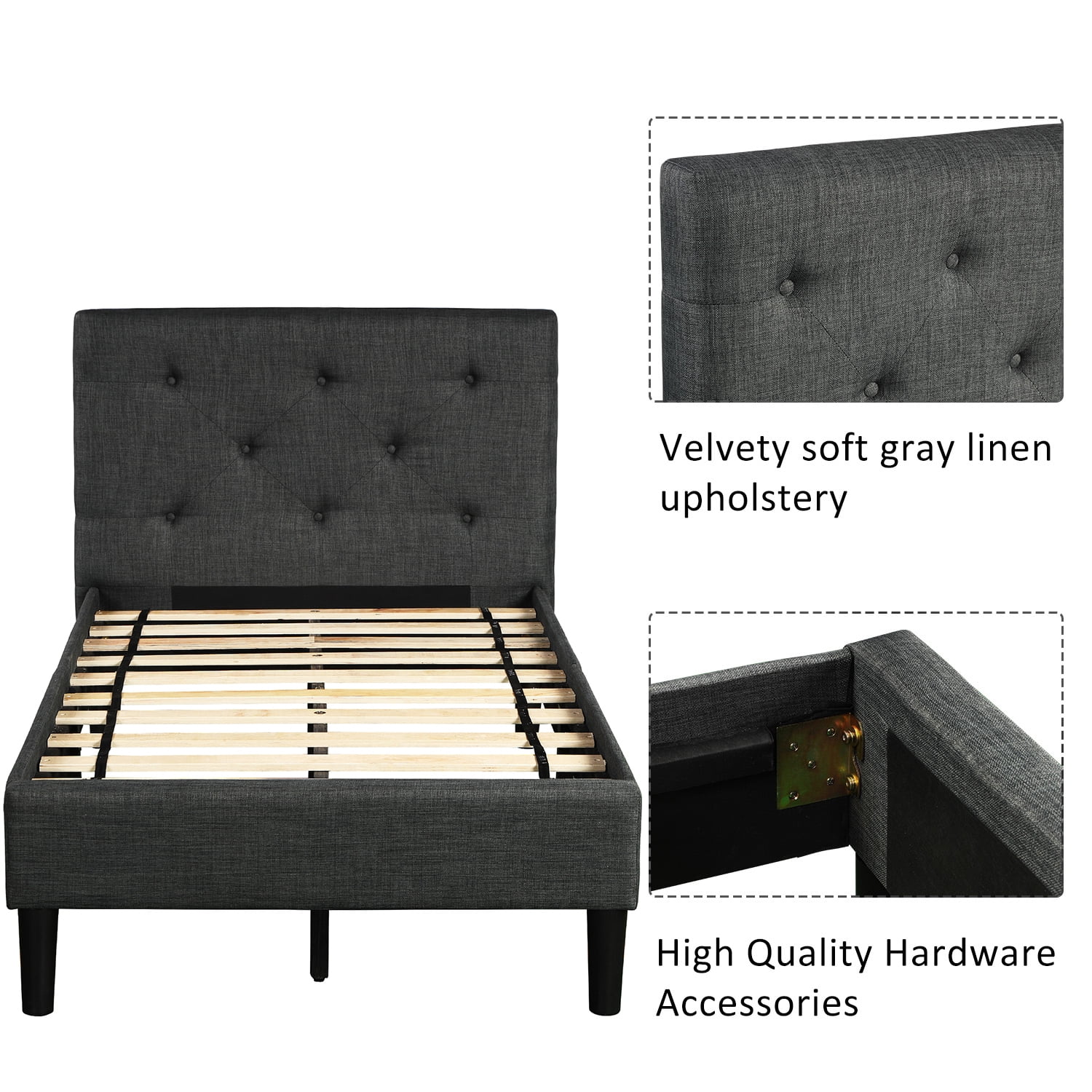 Private Jungle Platform Beds, Twin Size Bed Frame with Headboard, Gray Private Jungle Platform Beds, Twin Size Bed Frame with Headboard, Gray