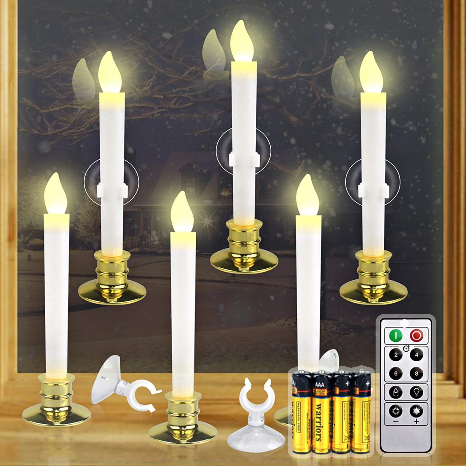 uertd 6 Set Christmas Window Candles Lights with Timer Battery Operated