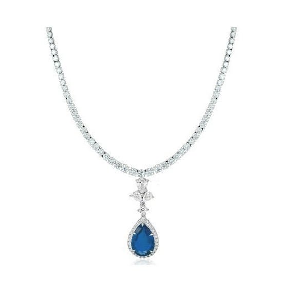 5.0 CT PEAR CUT Blue Sapphire & Diamond Tennis Necklaces, Sterling Silver Tennise Necklace, Wedding Necklace, Sapphire wedding Necklace