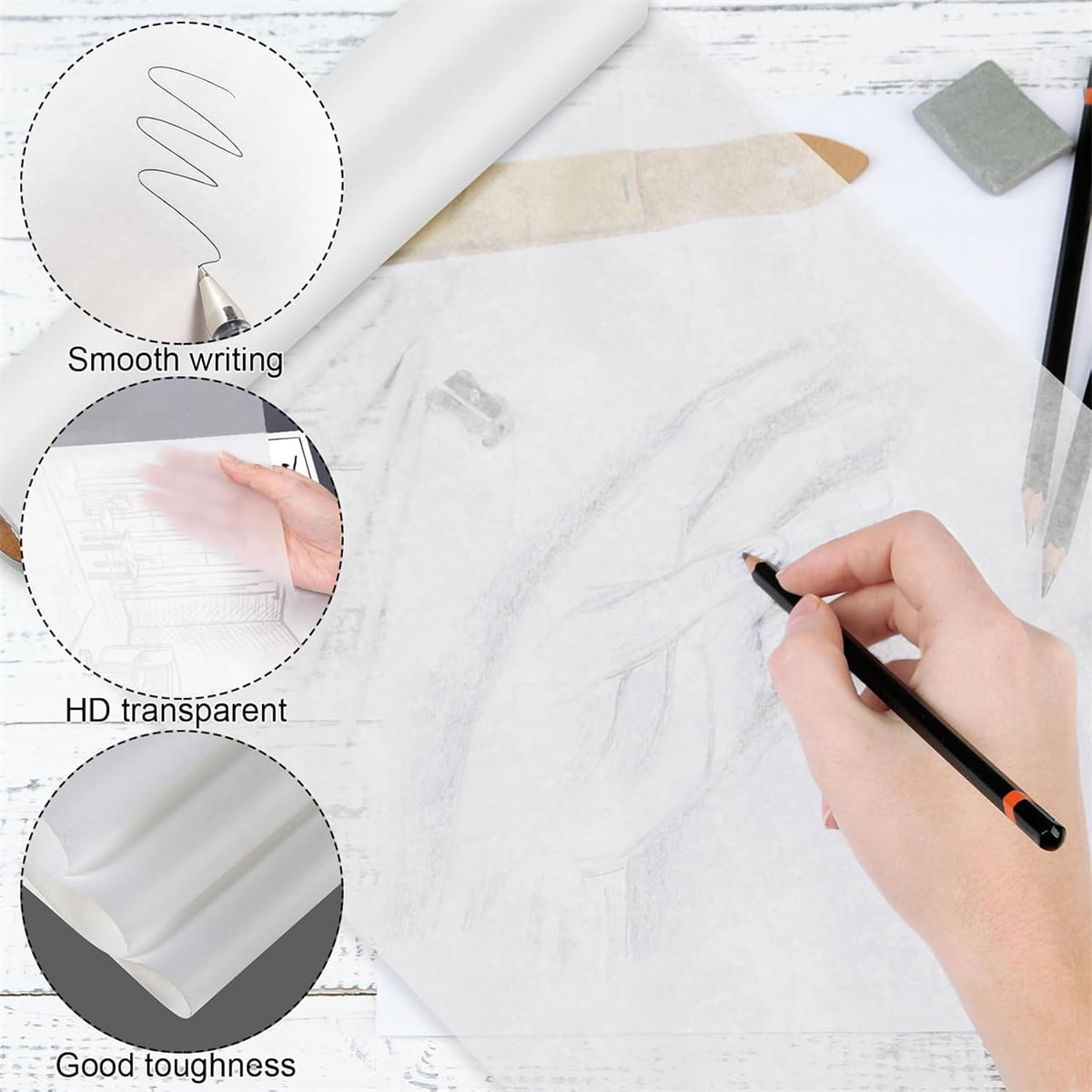 Yayun White Tracing Paper, 12" x 25 Yards Tracing Paper Roll, White Translucent Tracing Paper Roll, Pattern Paper, Drafting Paper, Tracing Paper for Sewing Patterns, Sketching