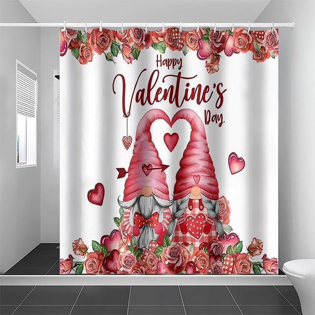Fiudx Cortina de Ducha de San Valentín, Diseño Romántico de Corazón de Rosa Roja, Tela de Poliéster Suave, Impresión Digital Hd, Juego de Accesorios de Baño, Fácil de Colgar, Tamaño 180 X 180 Cm, Dec