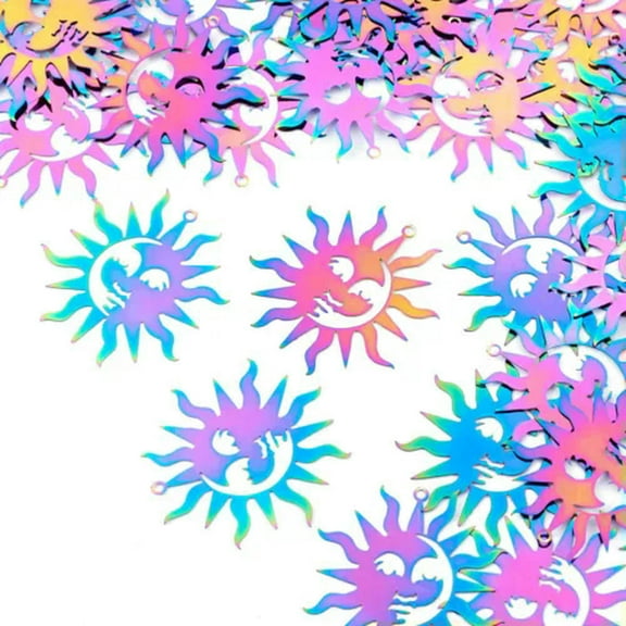 U8MO 50pc Rainbow 201 Stainless Steel Filigree Pendants Metal Dangle Charms 18.5~56mm-Sun--40x38x0.3mm hole:1.6mm