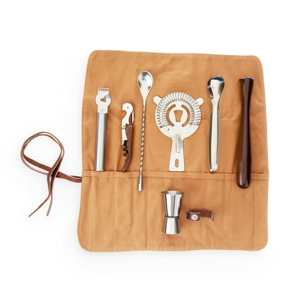 Foster & Rye Canvas Cocktail Kit, Travel Bartender Bar Accessories Set of 7