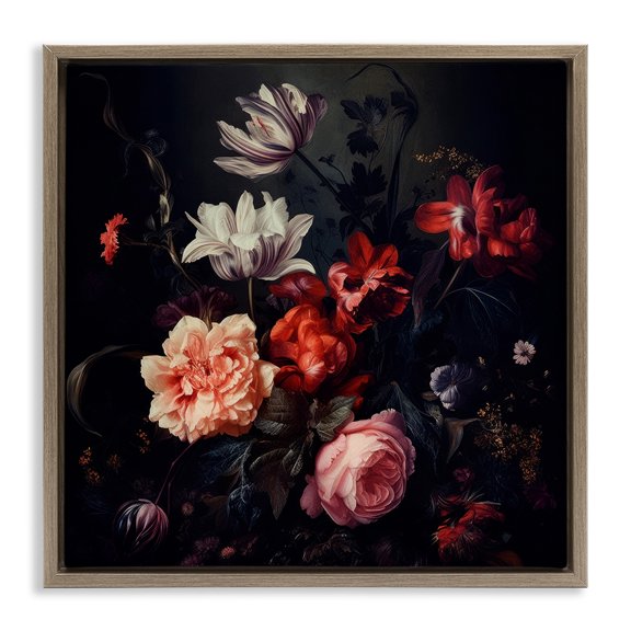 Stupell Industries French Country Victorian Floral Elegance Brown Floating Frame Canvas Art, 18 x 18, by Lazar Studio