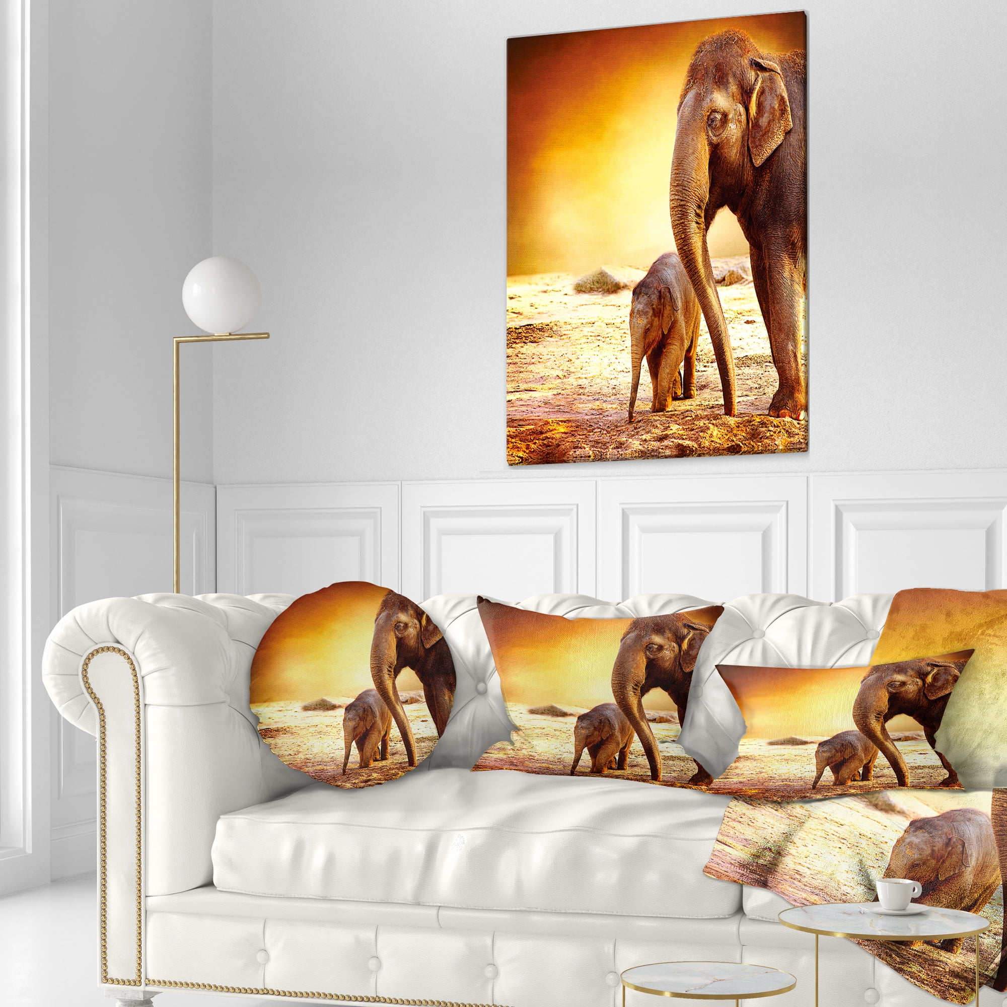 Designart Elephant Mother and Baby Outdoors - African Throw Pillow - 12x20