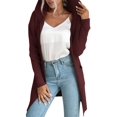 thumbnail image 5 of Women Hooded Open Front Long Sleeve Lapel Rib Knitted Winter Fall Sweater Cardigan Coat with Pocket Wine Red L, 5 of 9
