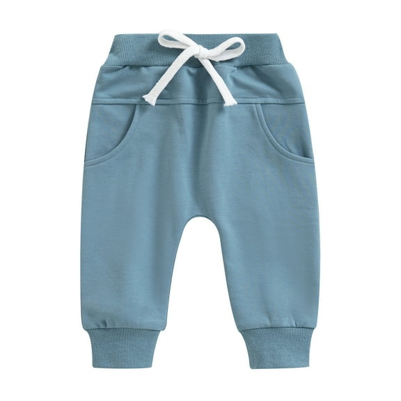 SonxaHe Infant Boys' Pants Drawstring Stretch Waist Jogger Pants Babay Comfy Solid Soft Casual Trousers Blue,Sized 18-24 M