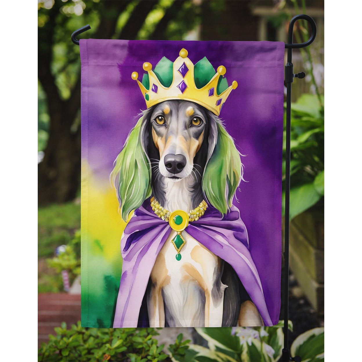 Saluki King of Mardi Gras Garden Flag 11.25 in x 15.5 in